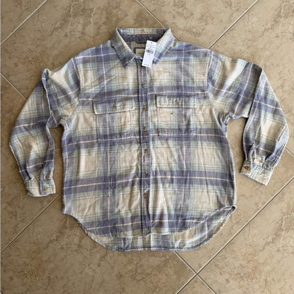 American Eagle Outfitters Blue and Cream Plaid Shirt